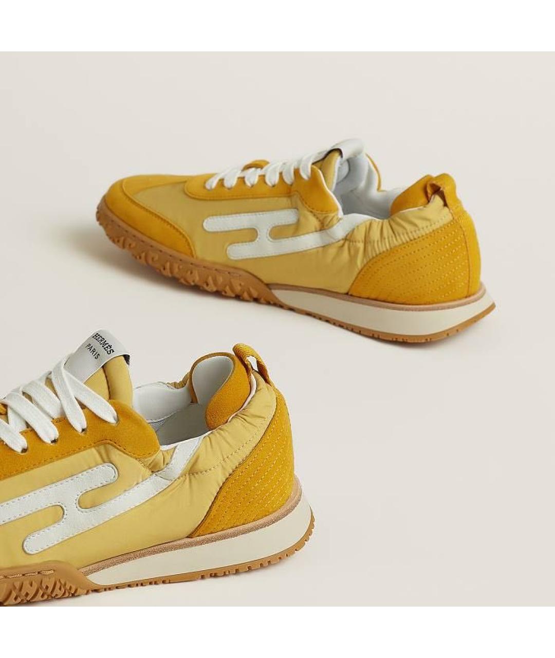HERMES Желтые замшевые кроссовки, фото 4
