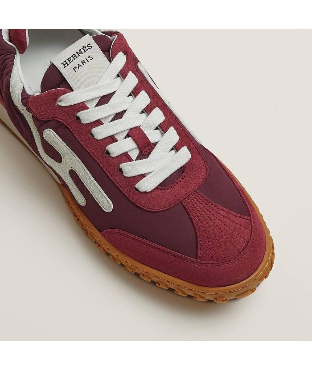 HERMES Бордовые замшевые кроссовки, фото 6