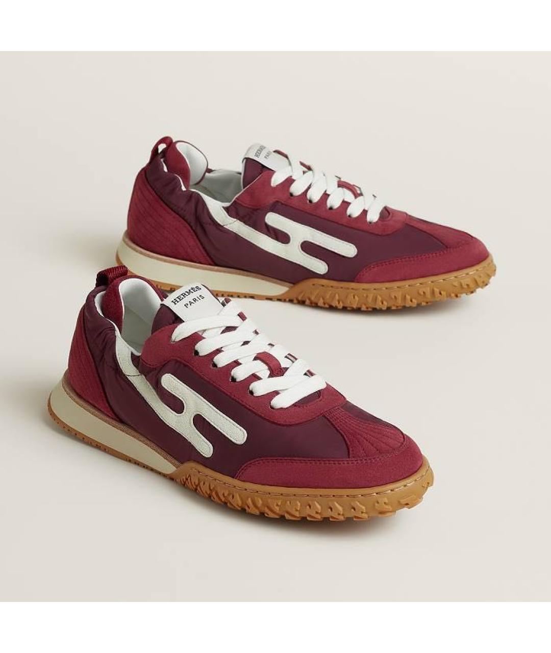 HERMES Бордовые замшевые кроссовки, фото 2