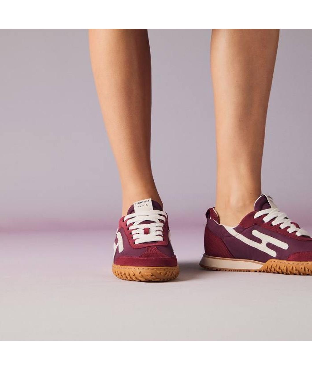 HERMES Бордовые замшевые кроссовки, фото 3