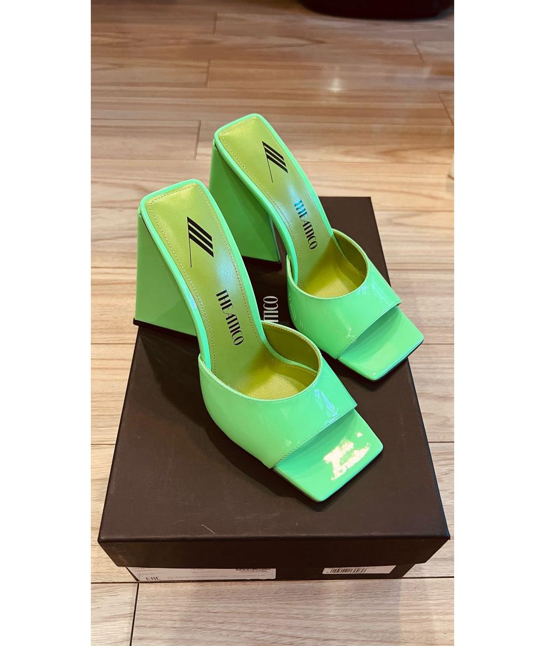 THE ATTICO Салатовые мюли из лакированной кожи, фото 6