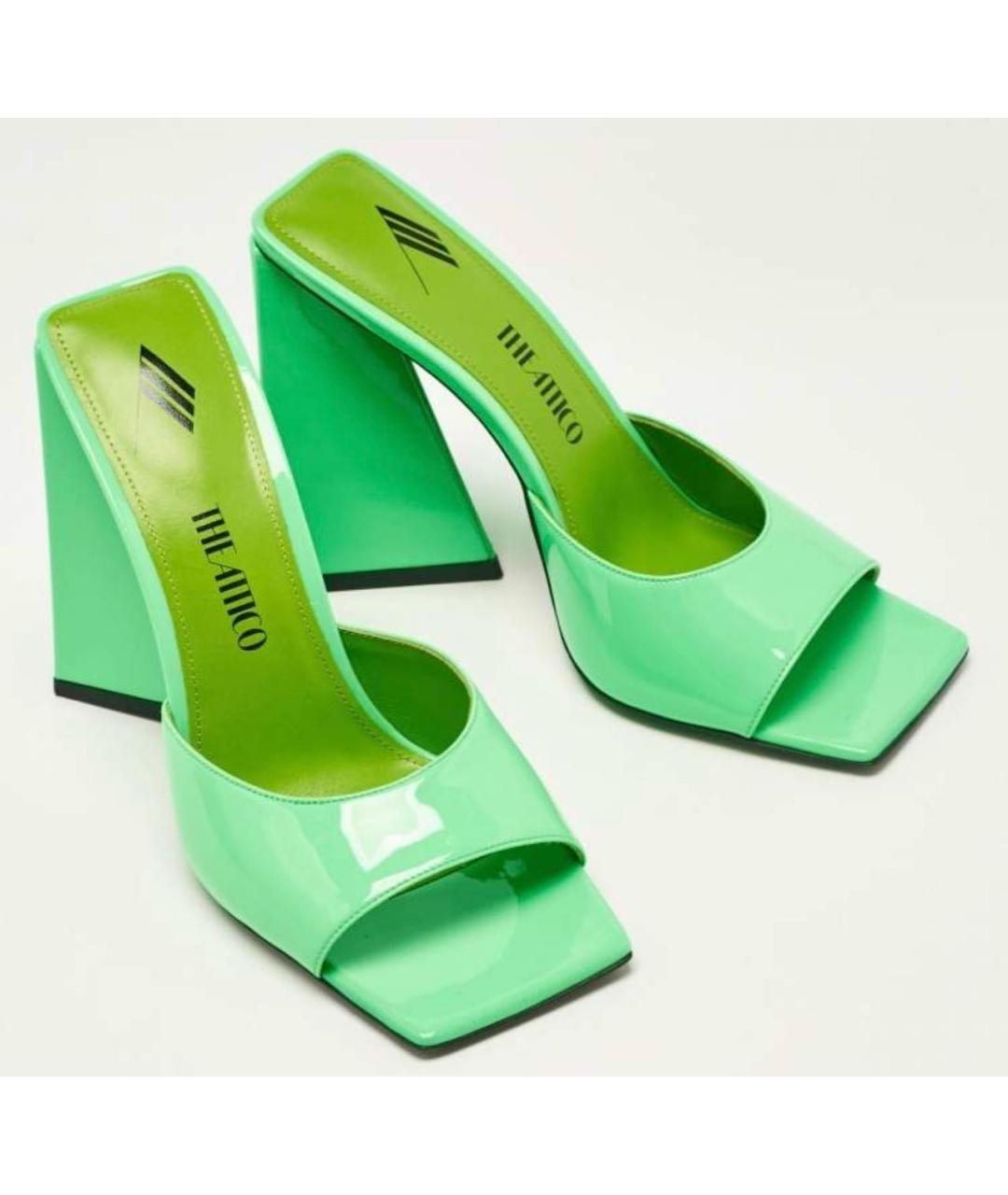THE ATTICO Салатовые мюли из лакированной кожи, фото 2