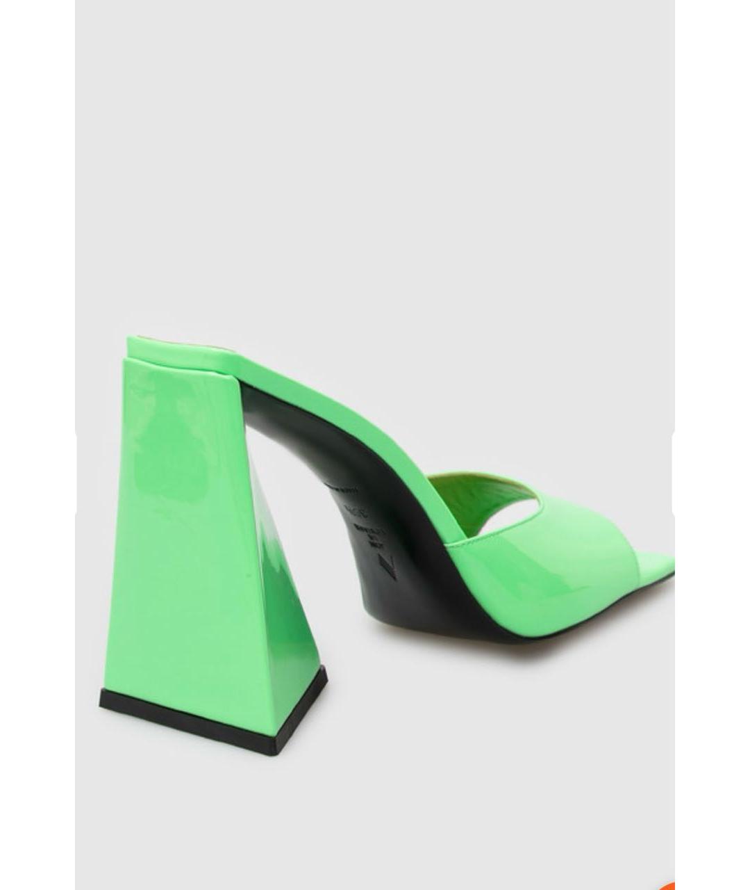 THE ATTICO Салатовые мюли из лакированной кожи, фото 5