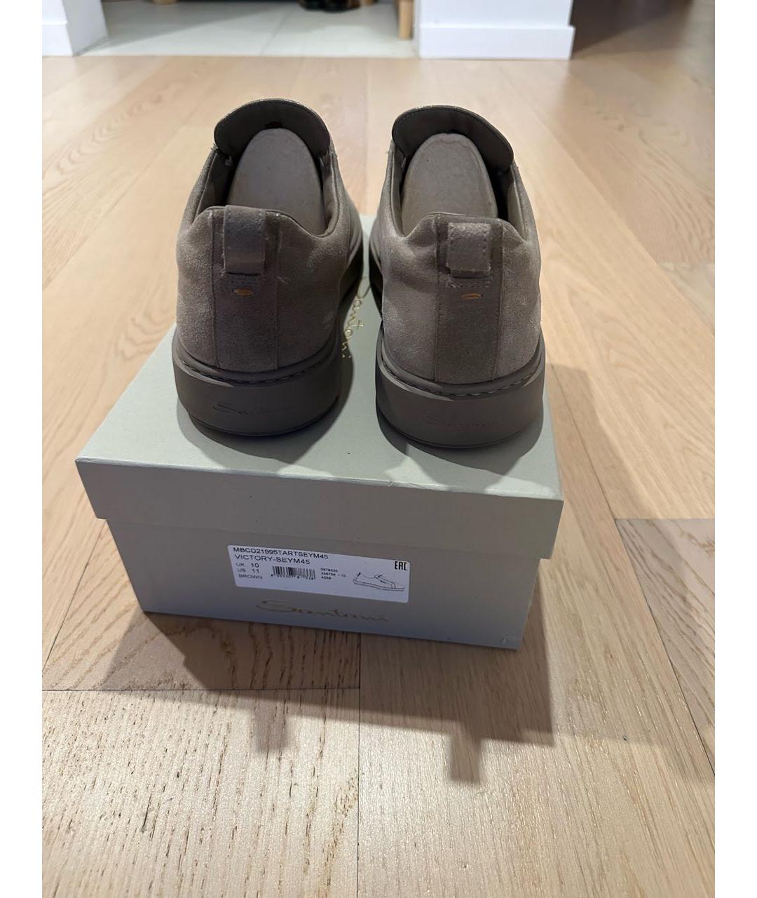 SANTONI Бежевые замшевые низкие кроссовки / кеды, фото 3