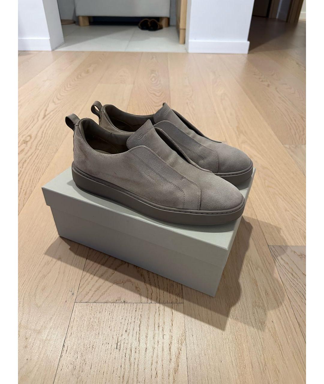 SANTONI Бежевые замшевые низкие кроссовки / кеды, фото 4