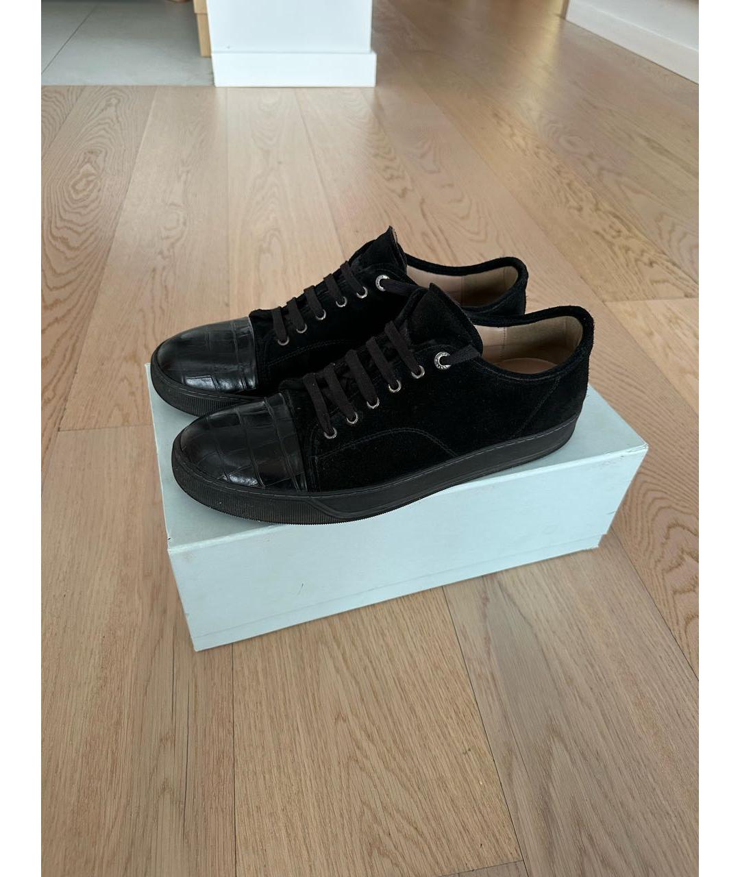 LANVIN Черные замшевые низкие кроссовки / кеды, фото 5