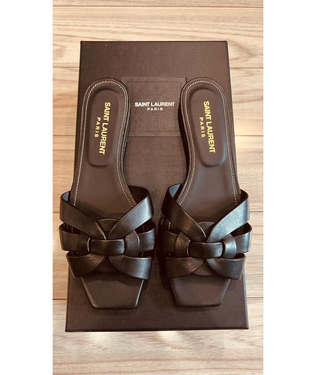 SAINT LAURENT Черные кожаные шлепанцы, фото 4