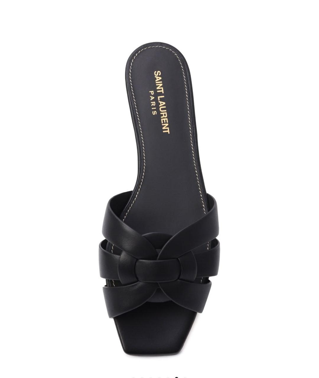 SAINT LAURENT Черные кожаные шлепанцы, фото 2