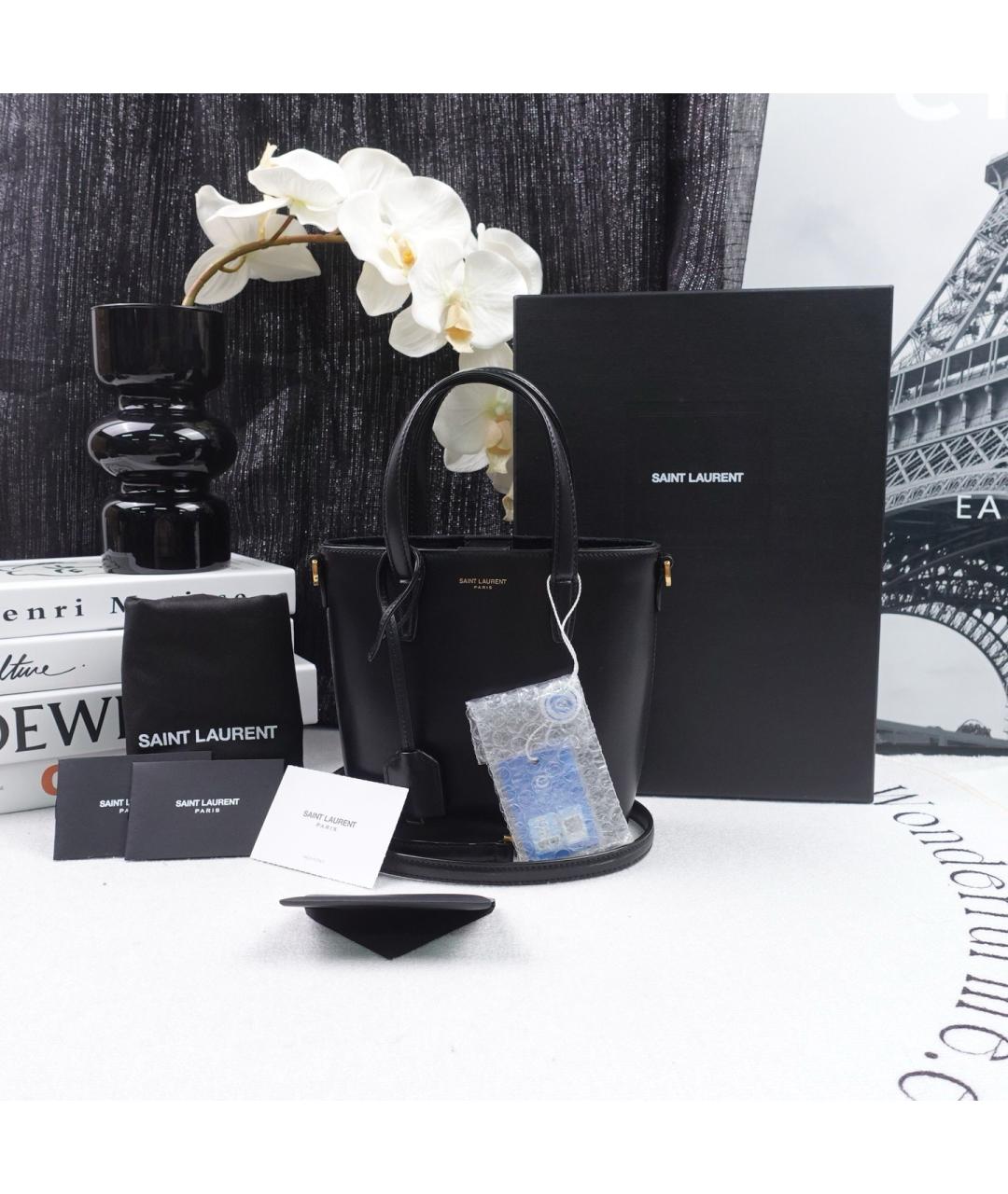 SAINT LAURENT Черная кожаная сумка тоут, фото 3