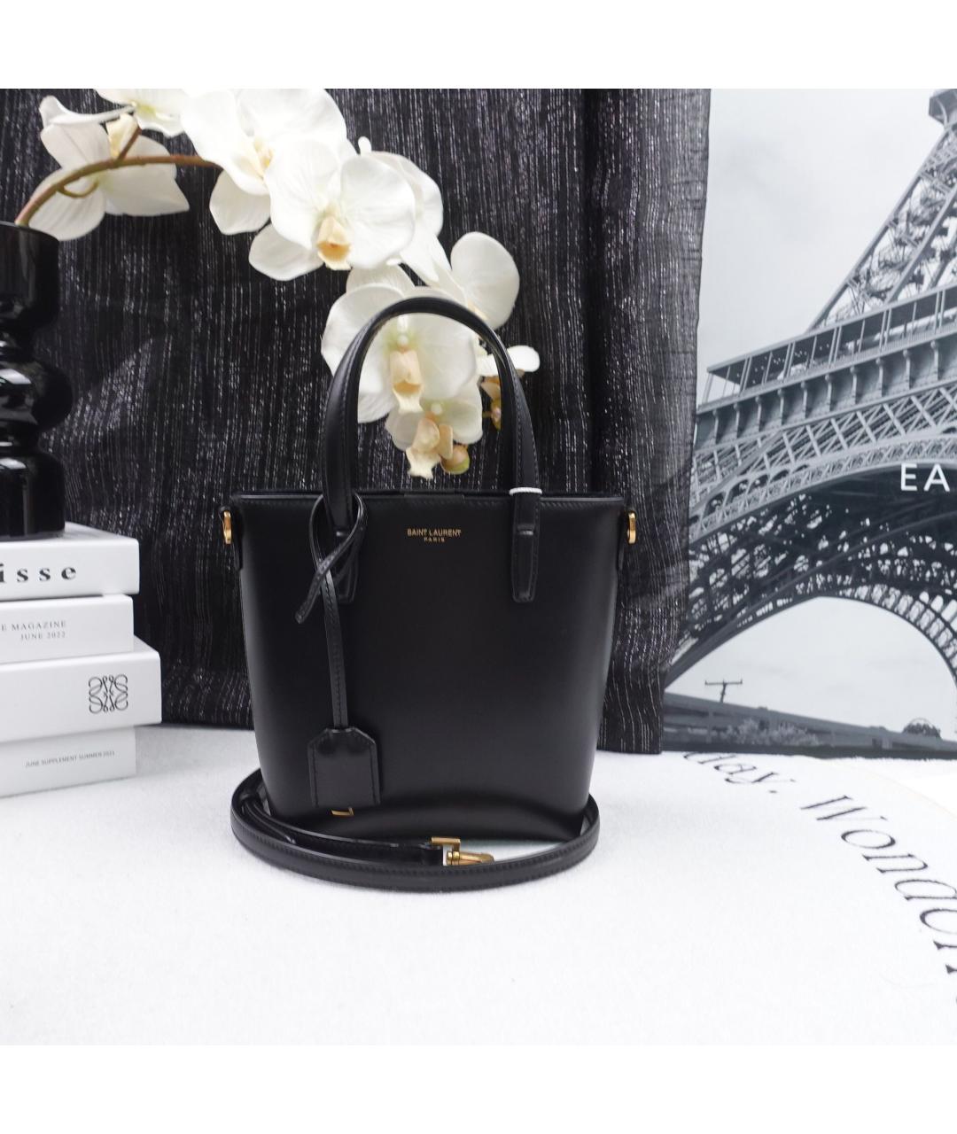 SAINT LAURENT Черная кожаная сумка тоут, фото 2