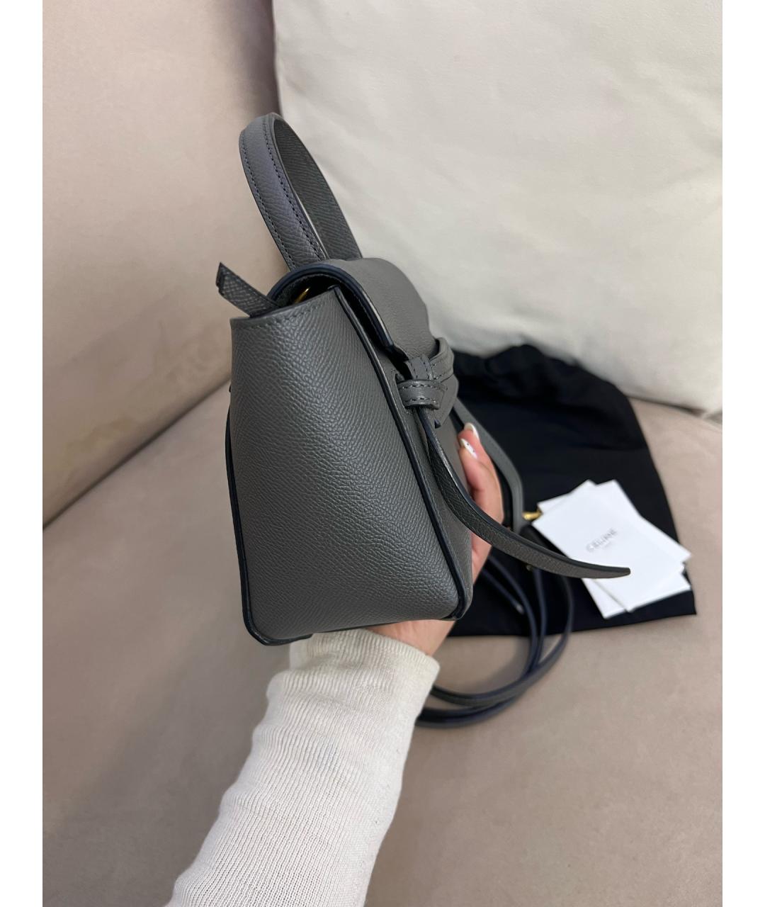 CELINE Серая сумка через плечо из искусственной кожи, фото 4