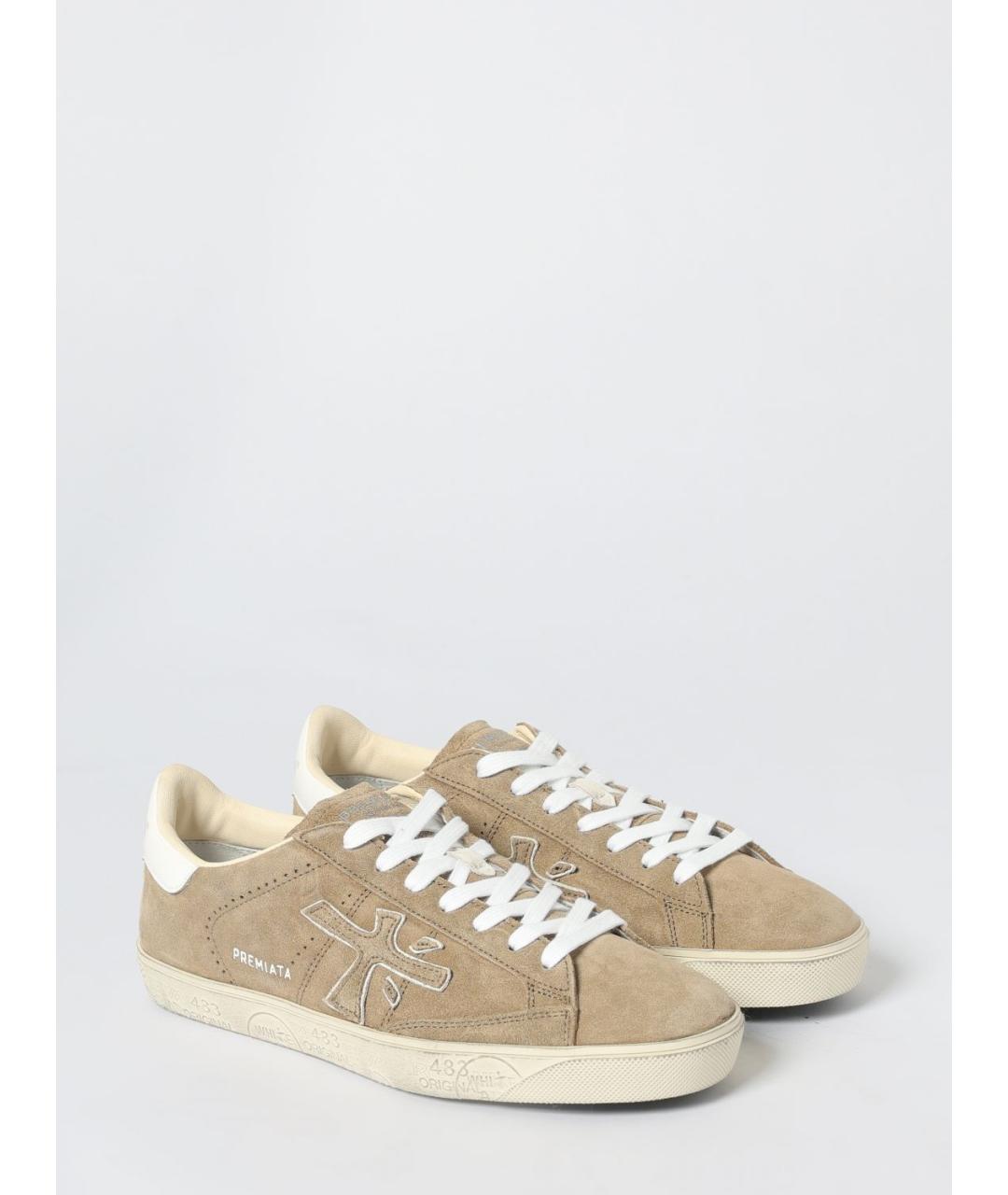 PREMIATA Бежевые замшевые низкие кроссовки / кеды, фото 2