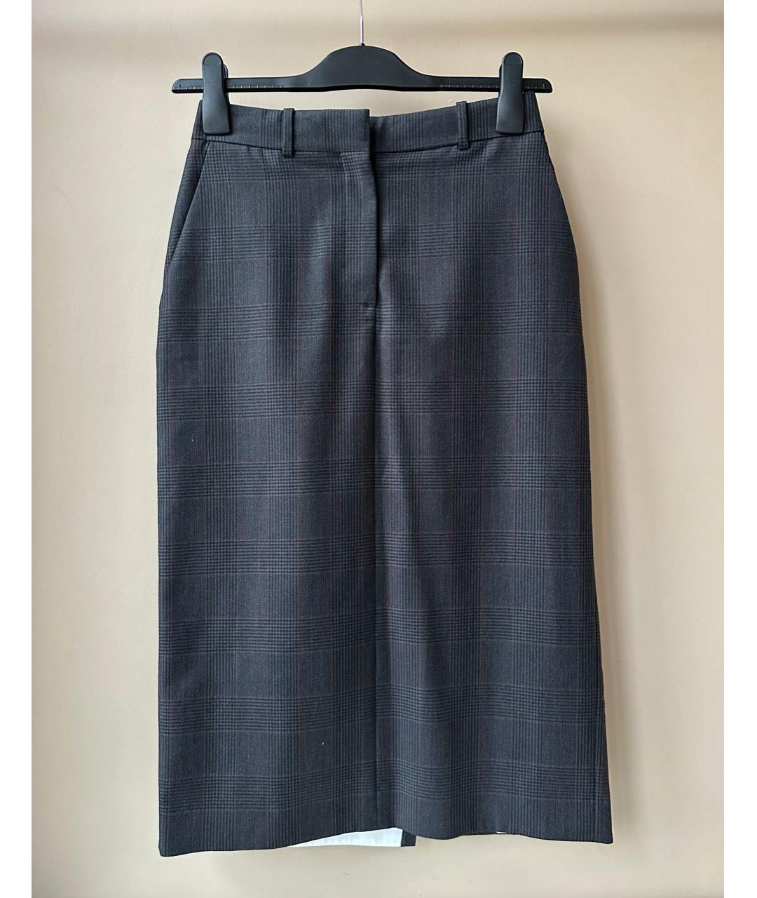 CALVIN KLEIN Антрацитовая шерстяная юбка миди, фото 2