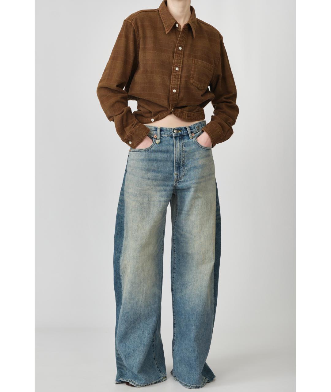 R13 Темно-синие хлопковые джинсы клеш, фото 6