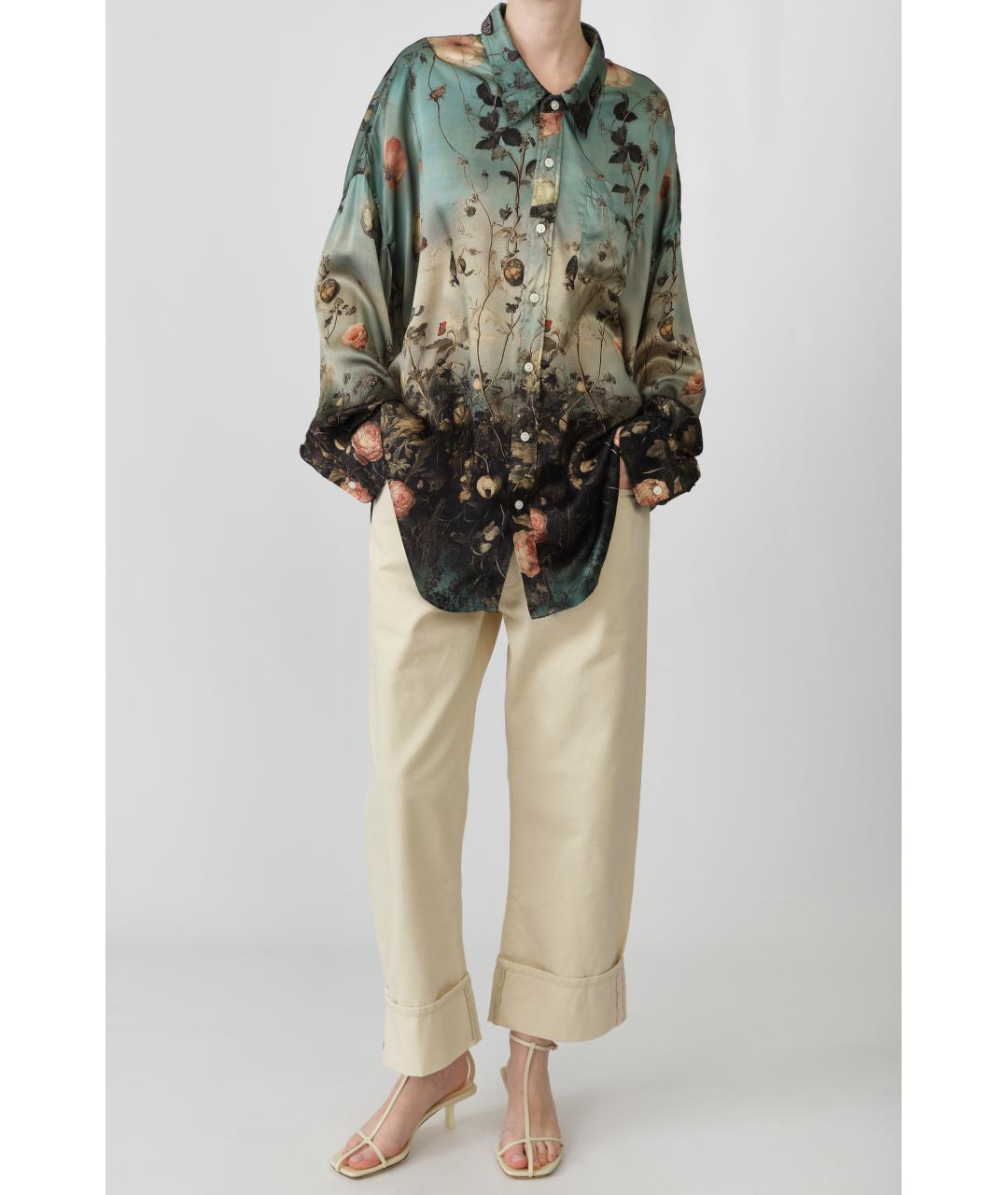 R13 Бирюзовая шелковая рубашка, фото 7