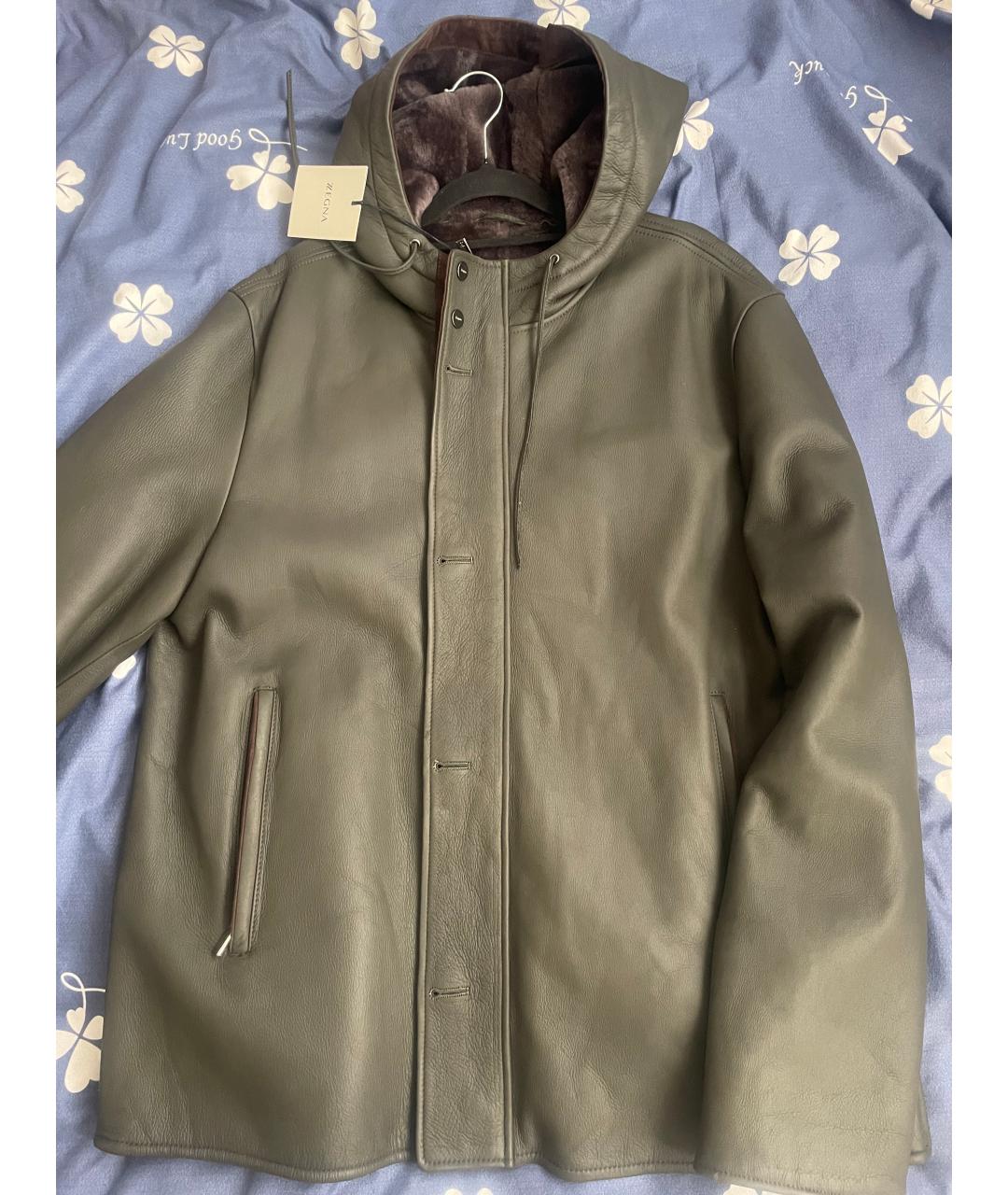 ZZEGNA Хаки кожаная дубленка/шуба, фото 5
