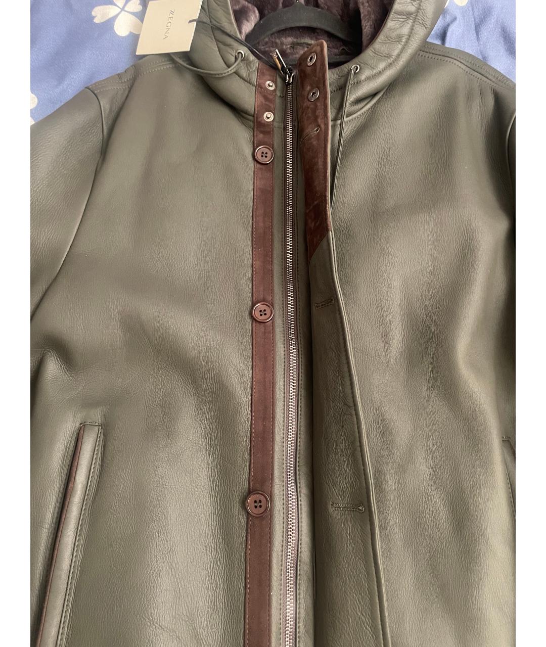 ZZEGNA Хаки кожаная дубленка/шуба, фото 4