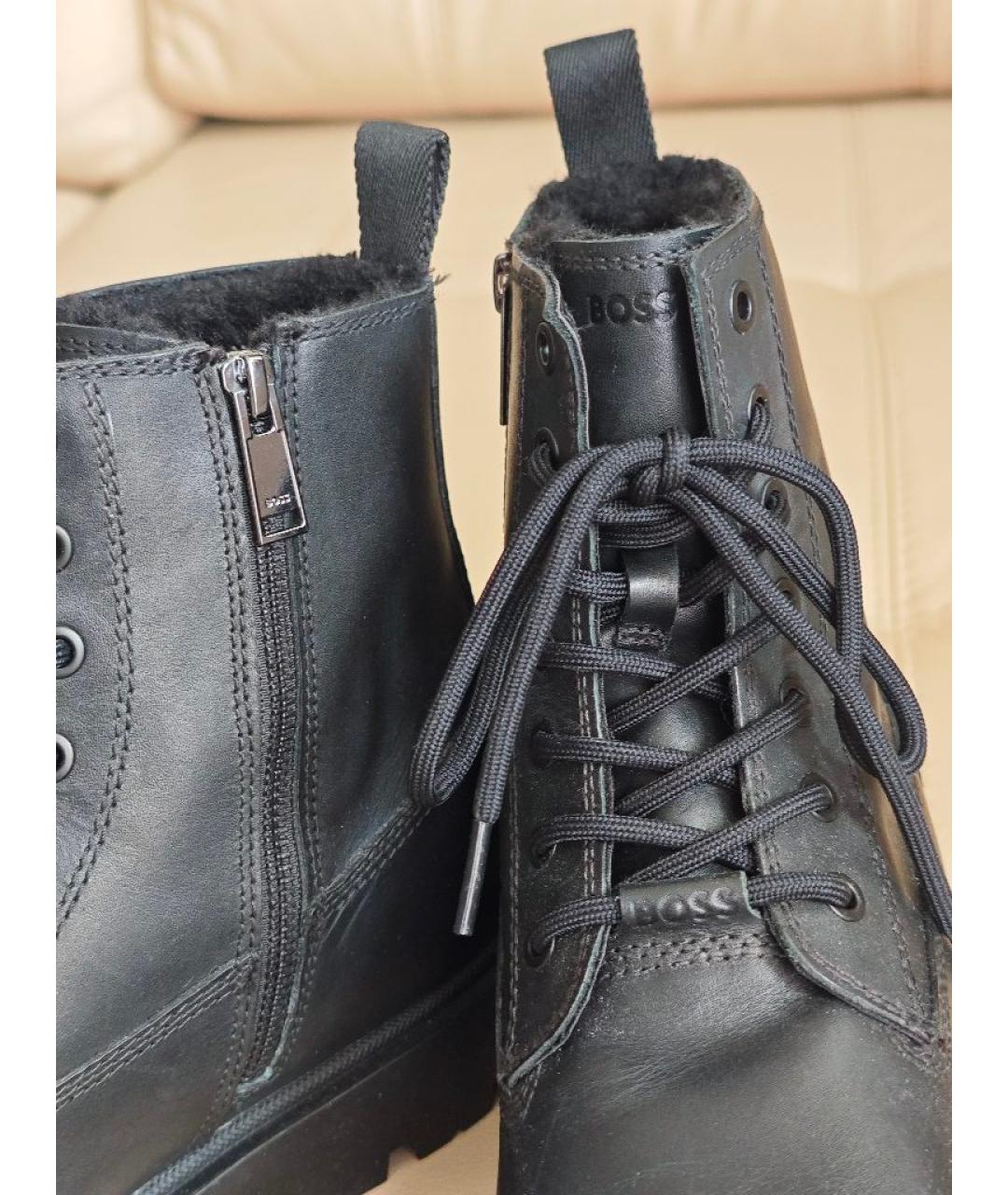 HUGO BOSS Черные кожаные высокие ботинки, фото 5