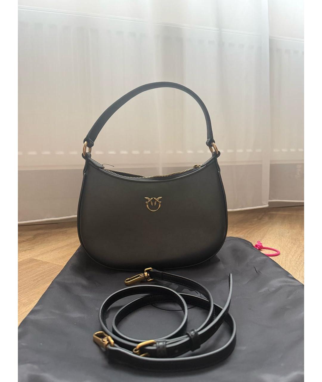 PINKO Черная кожаная сумка с короткими ручками, фото 5