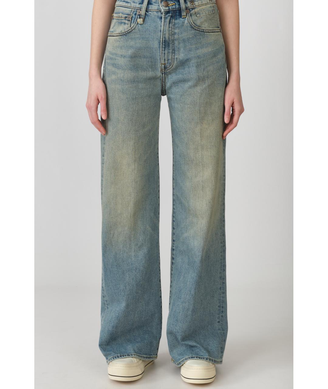 R13 Голубые хлопковые прямые джинсы, фото 6
