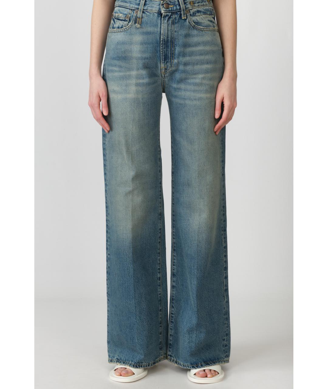 R13 Темно-синие хлопковые джинсы клеш, фото 7