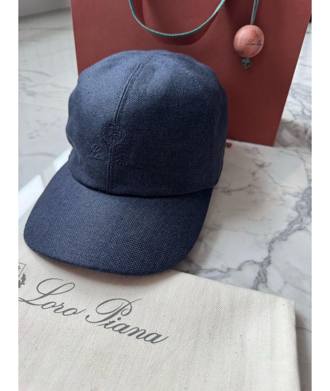 LORO PIANA Темно-синяя льняная кепка/бейсболка, фото 2