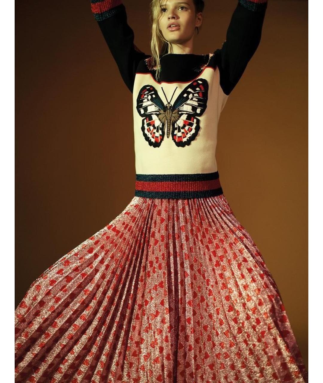 GUCCI Красная шелковая юбка миди, фото 2