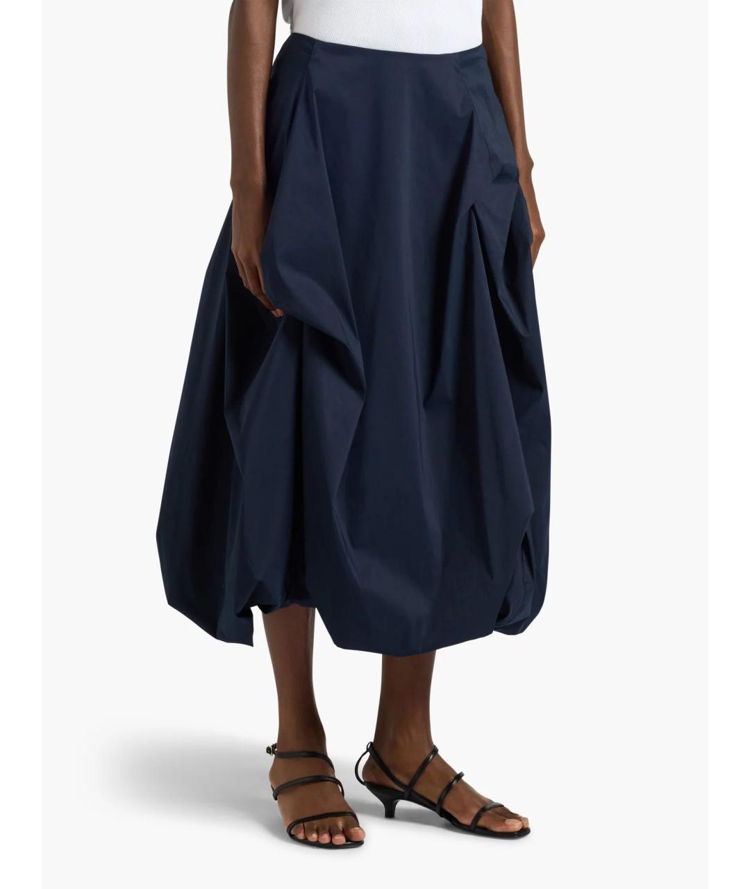 LIVIANA CONTI Темно-синяя хлопковая юбка миди, фото 3