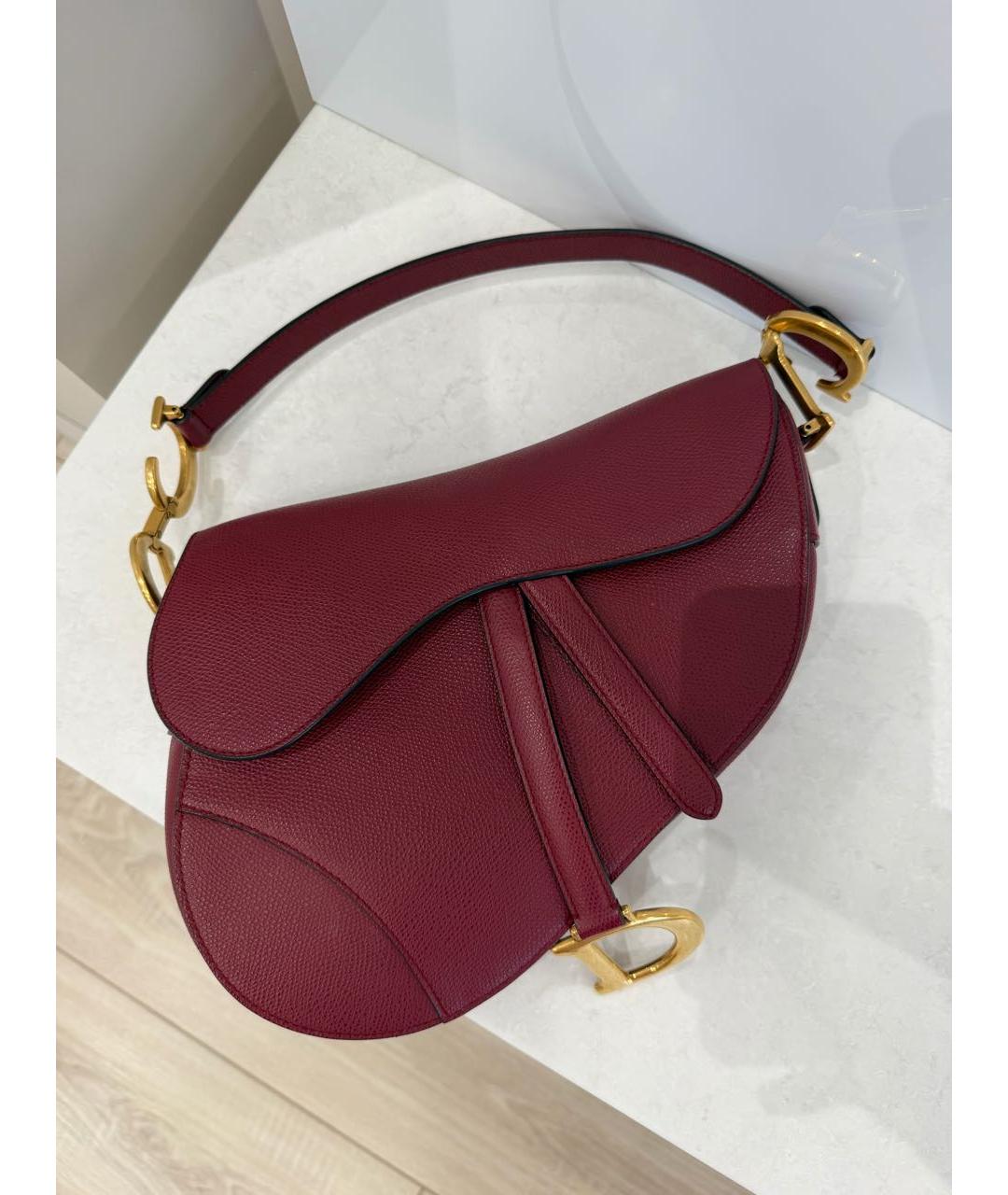 CHRISTIAN DIOR Бордовая кожаная сумка с короткими ручками, фото 3