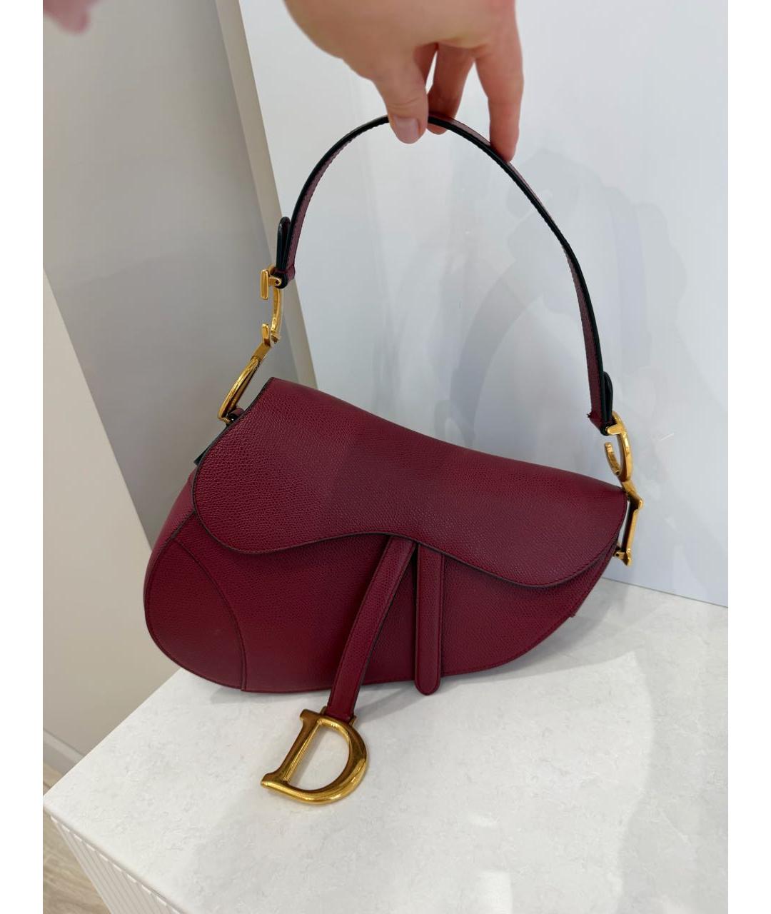 CHRISTIAN DIOR Бордовая кожаная сумка с короткими ручками, фото 2