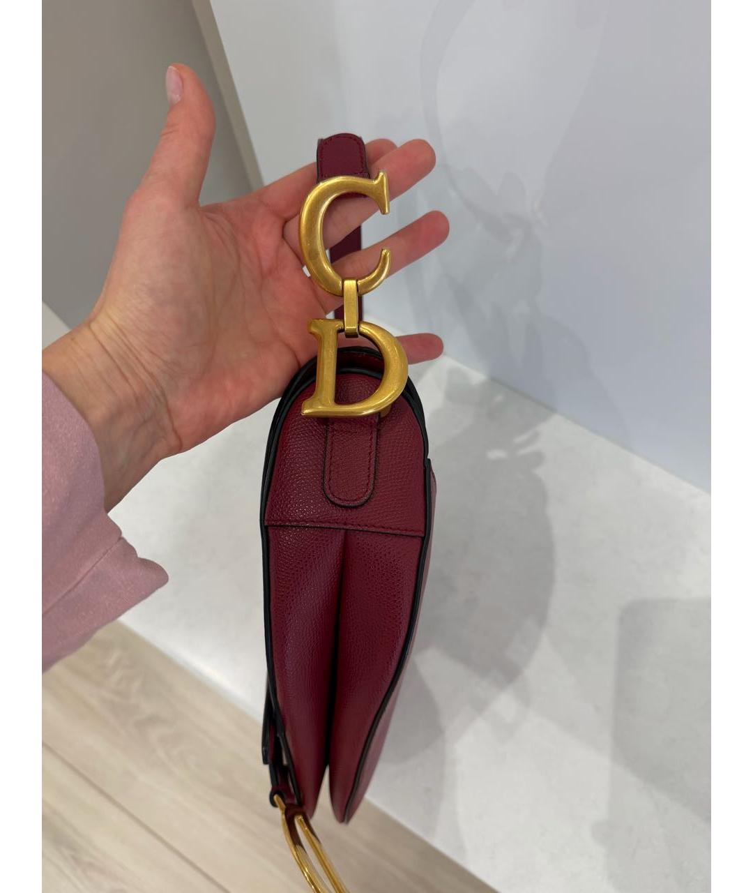 CHRISTIAN DIOR Бордовая кожаная сумка с короткими ручками, фото 7
