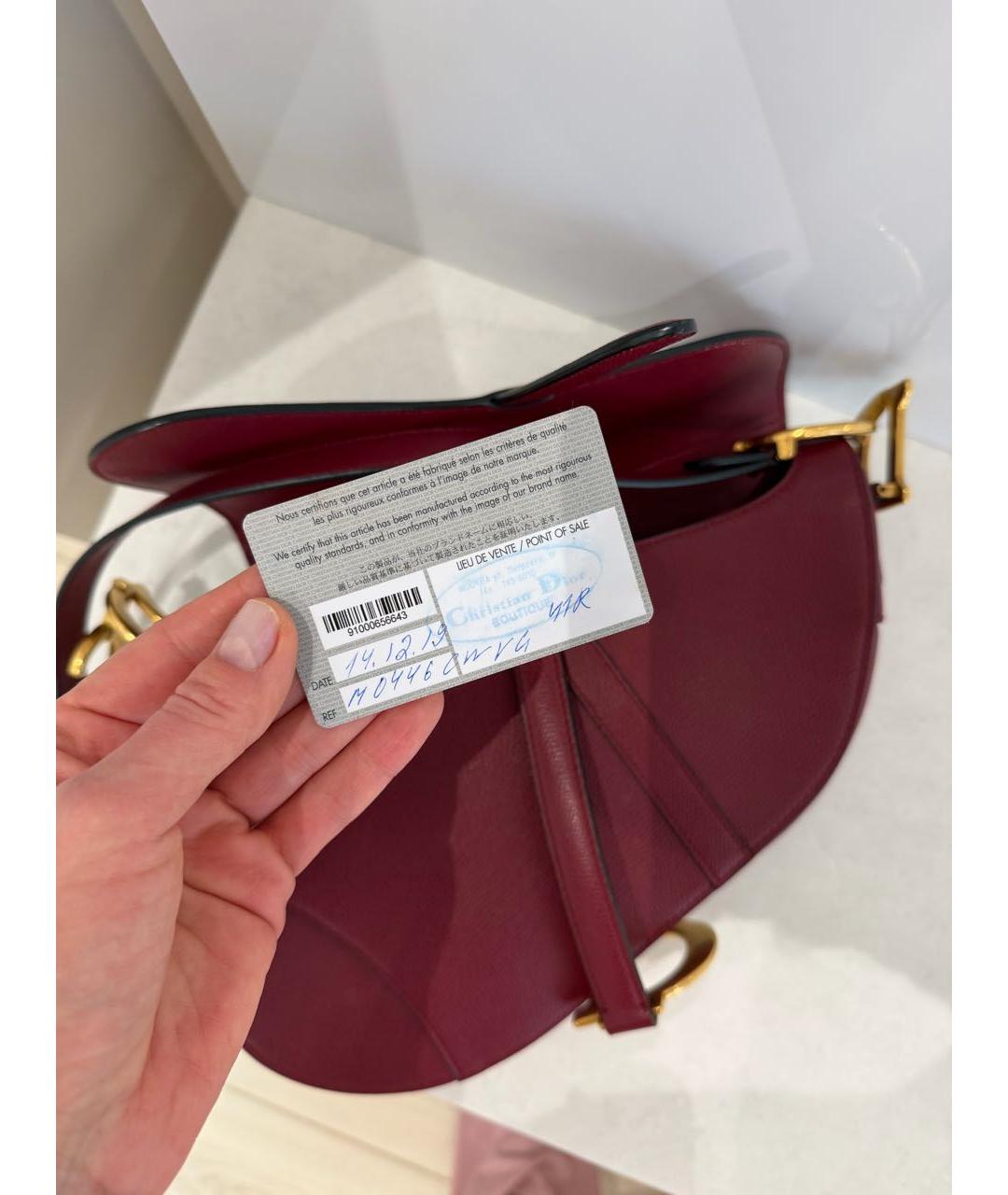 CHRISTIAN DIOR Бордовая кожаная сумка с короткими ручками, фото 6