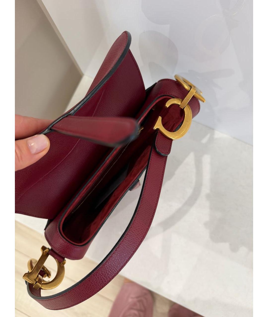 CHRISTIAN DIOR Бордовая кожаная сумка с короткими ручками, фото 8