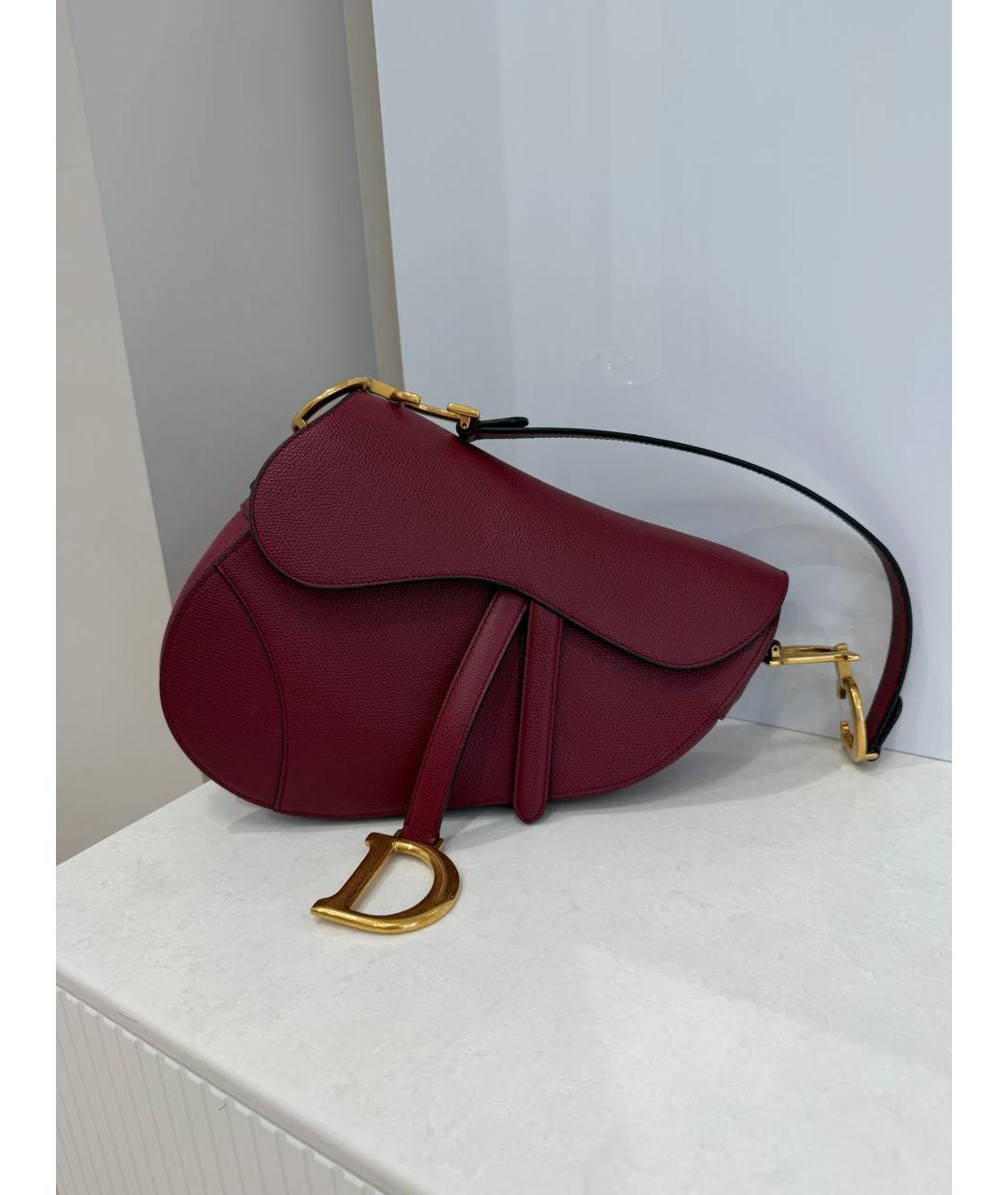 CHRISTIAN DIOR Бордовая кожаная сумка с короткими ручками, фото 9