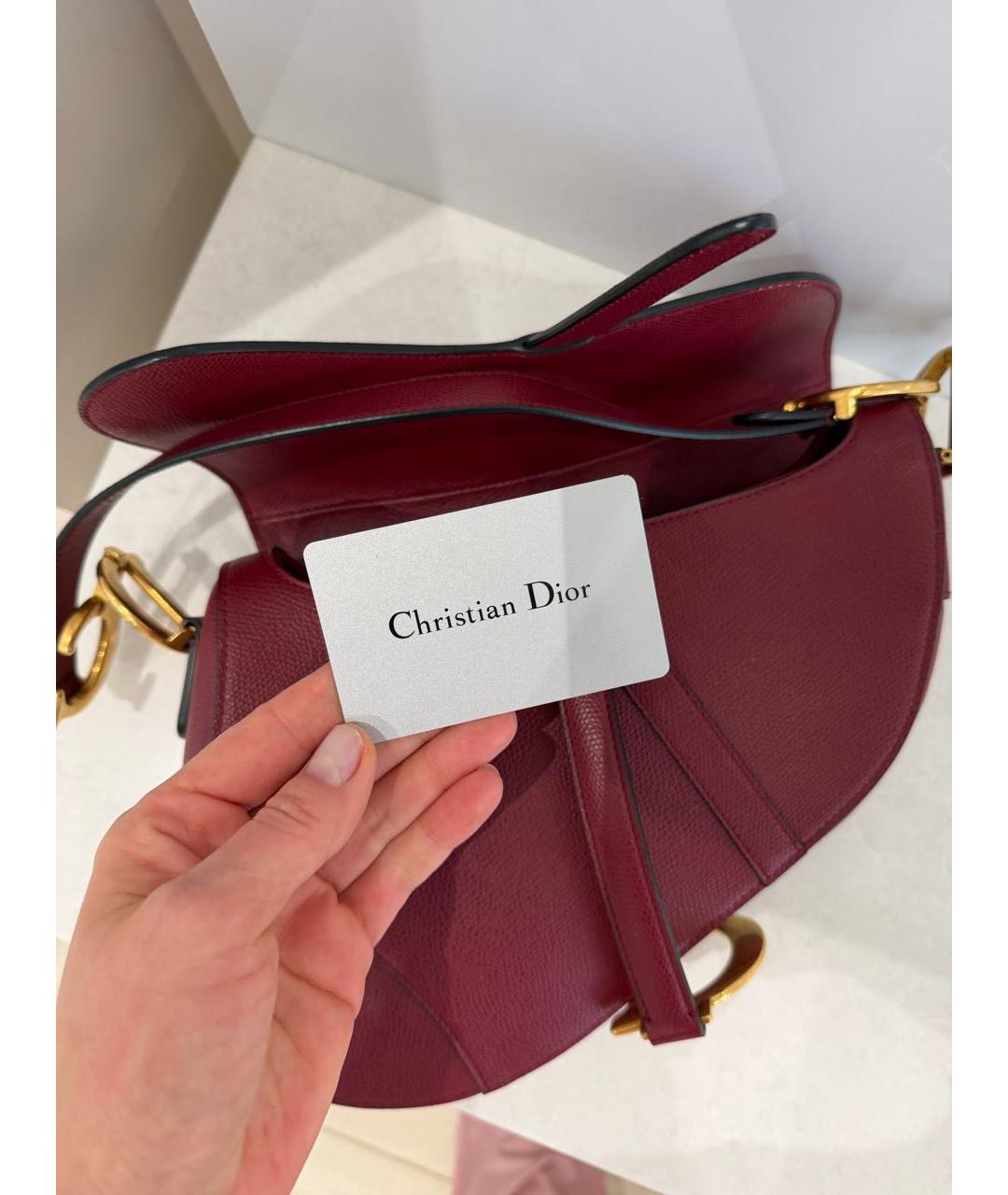 CHRISTIAN DIOR Бордовая кожаная сумка с короткими ручками, фото 5