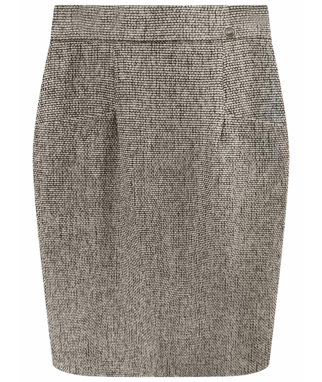 CHANEL Антрацитовая шерстяная юбка миди, фото 1