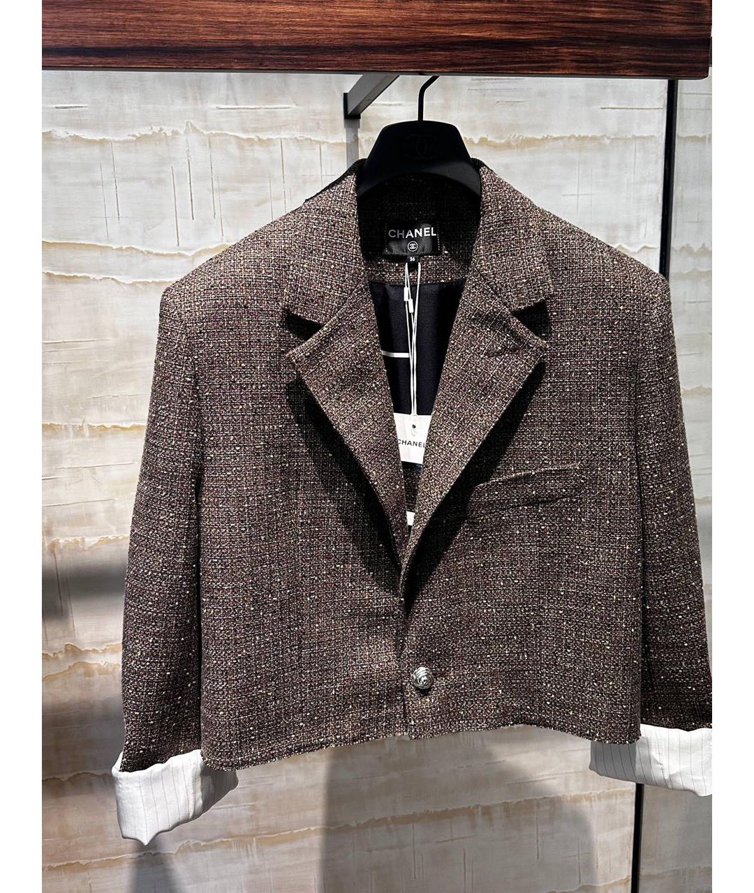 CHANEL Коричневый твидовый жакет/пиджак, фото 3