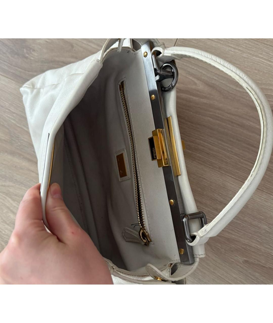 FENDI Белая кожаная сумка с короткими ручками, фото 2