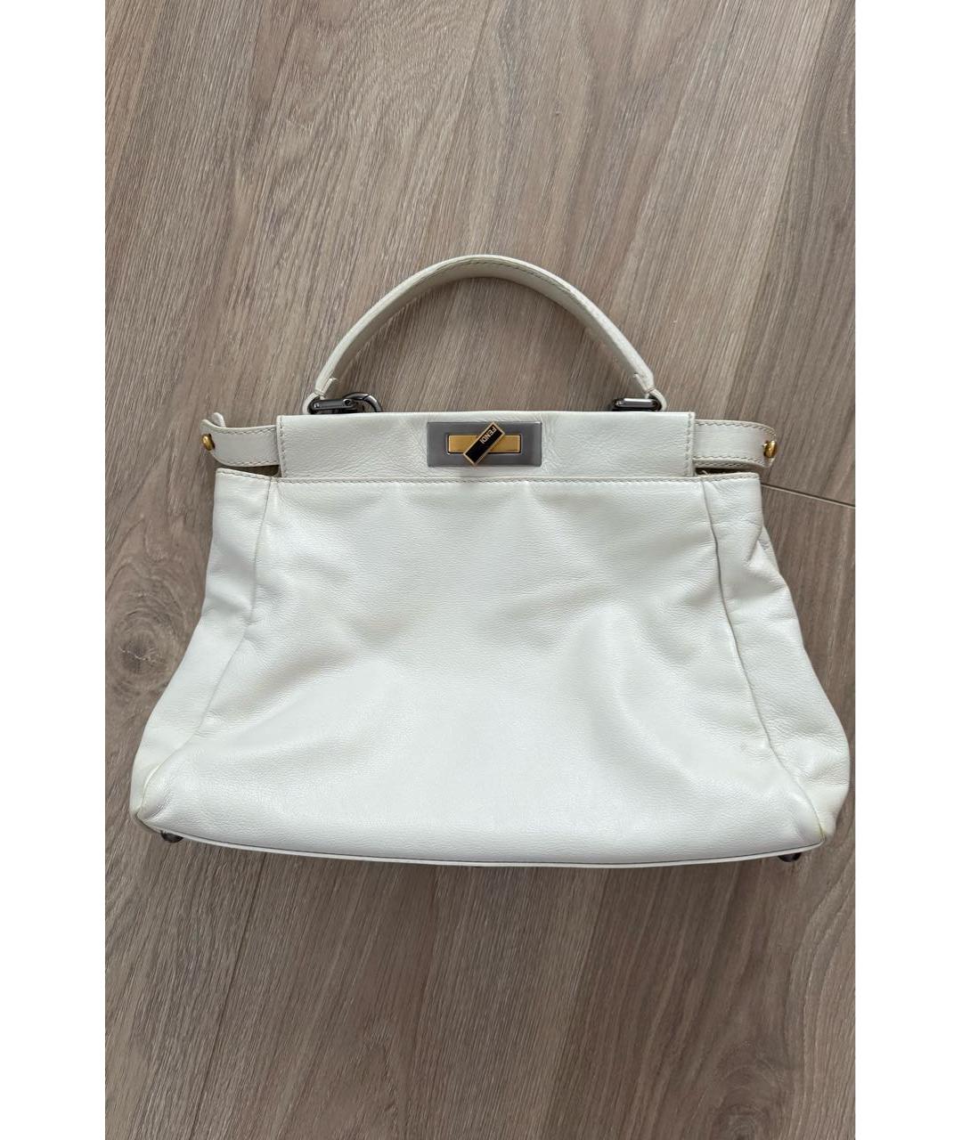 FENDI Белая кожаная сумка с короткими ручками, фото 6