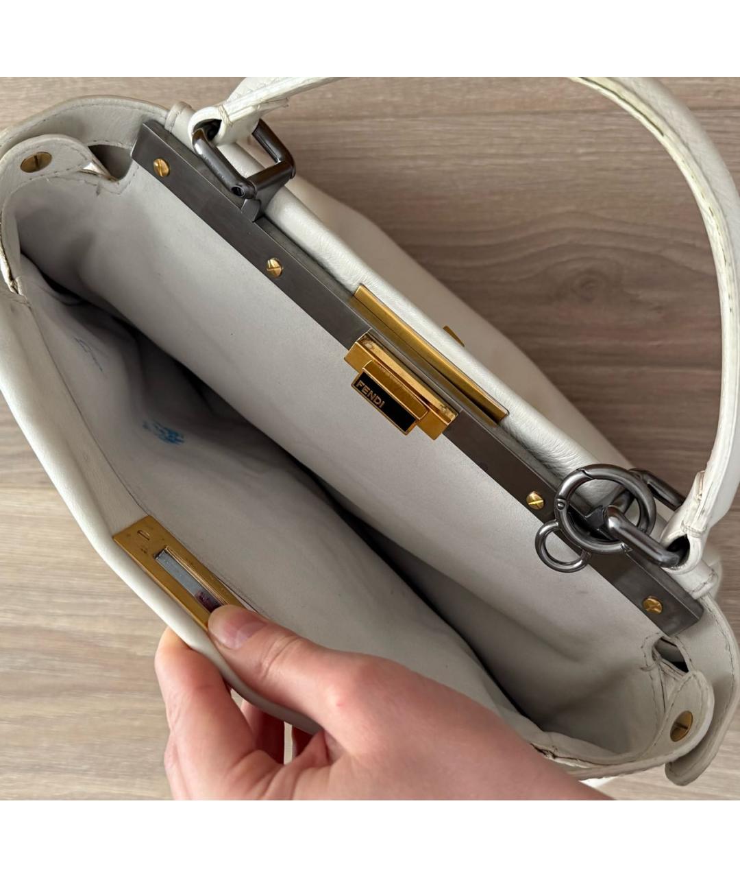 FENDI Белая кожаная сумка с короткими ручками, фото 4