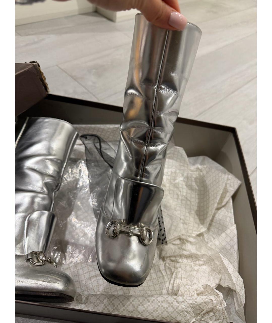 GUCCI Серебряные кожаные ботильоны, фото 2