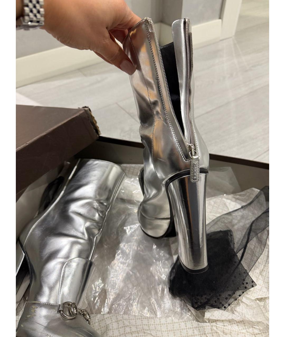 GUCCI Серебряные кожаные ботильоны, фото 4