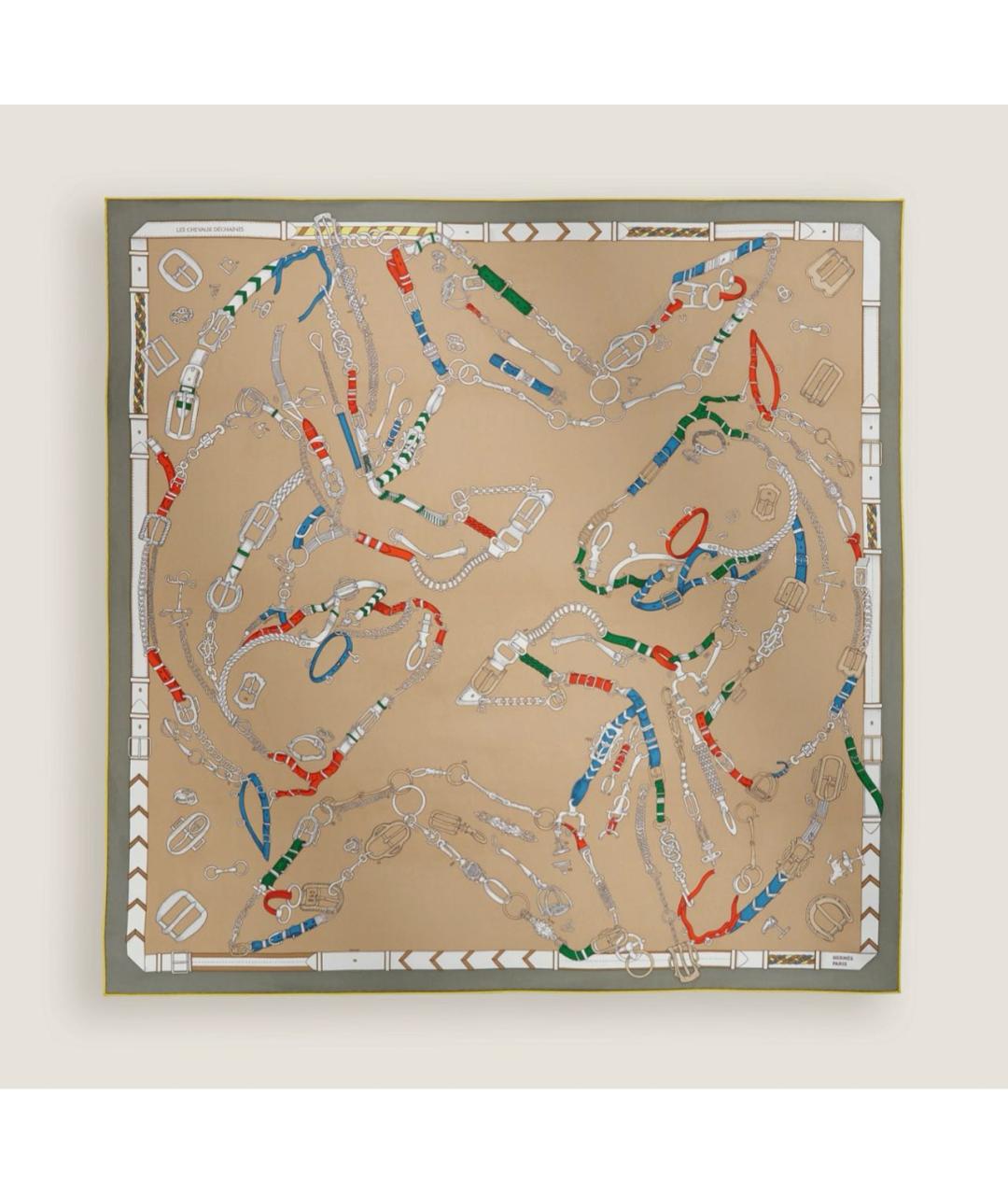 HERMES Бежевый шелковый платок, фото 6