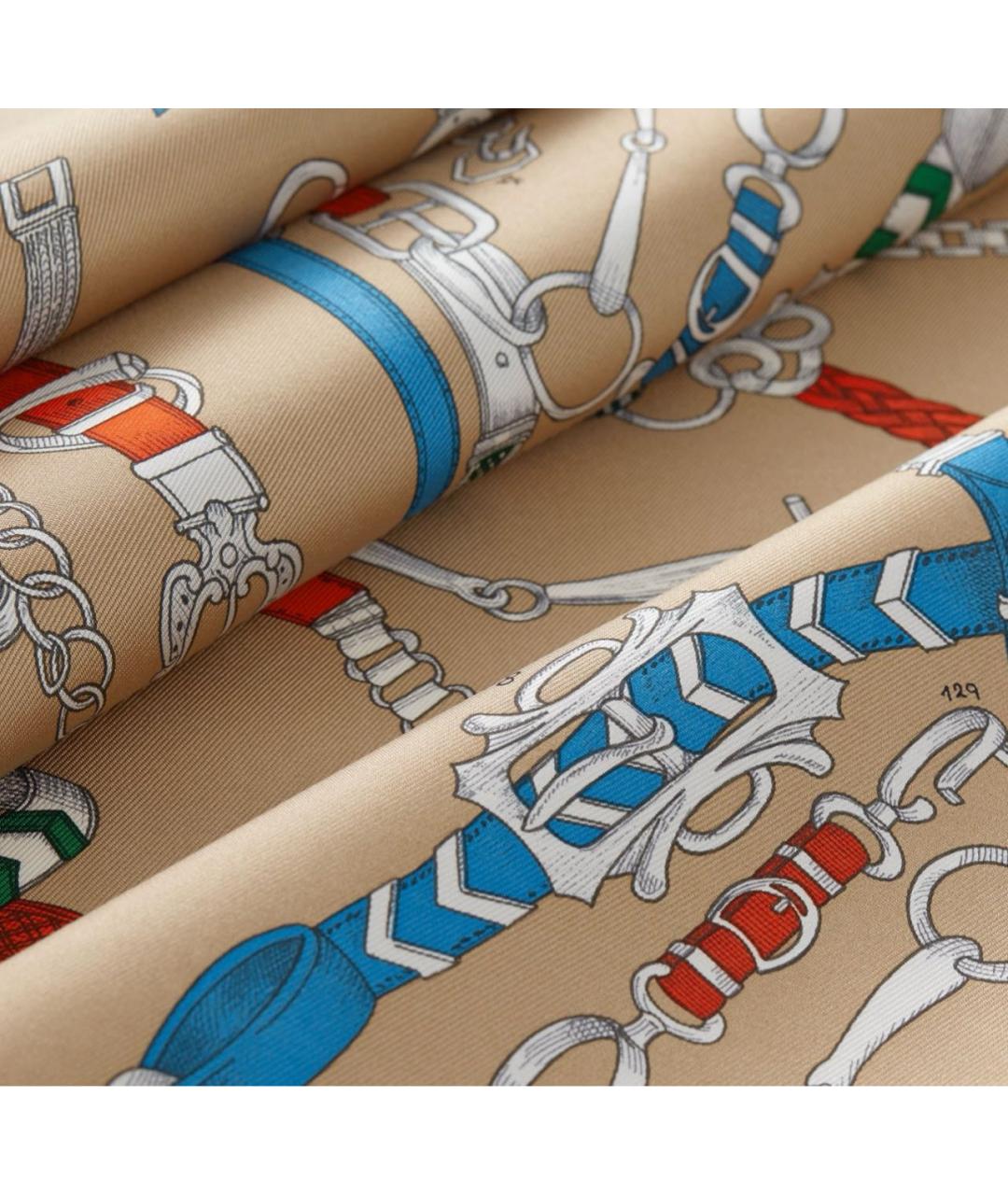 HERMES Бежевый шелковый платок, фото 2