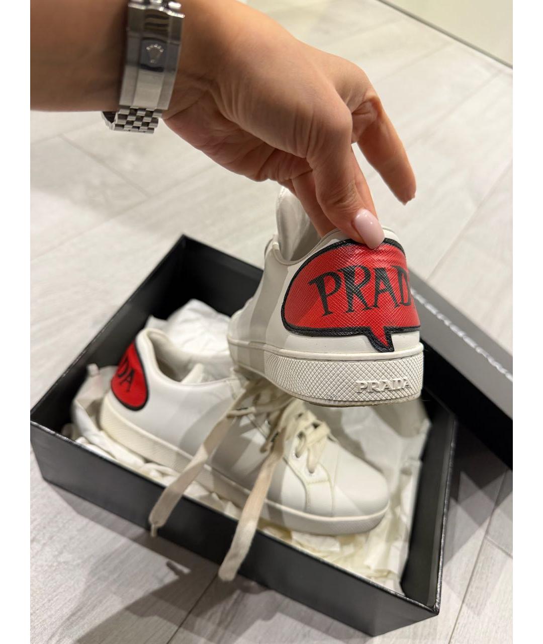 PRADA Белые кожаные кеды, фото 2