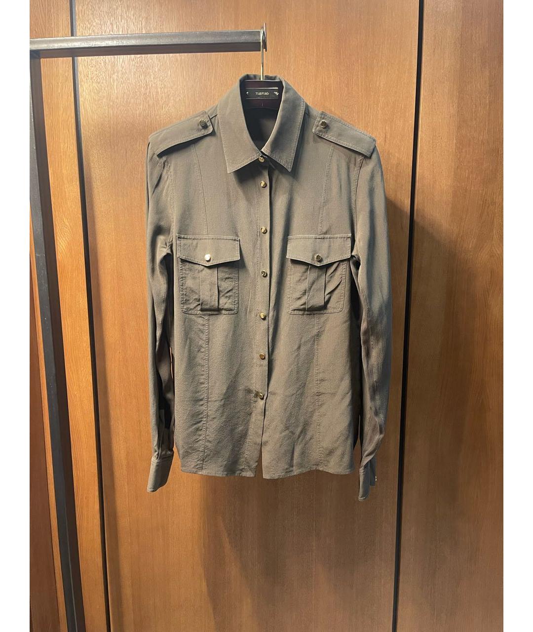 TOM FORD Хаки шелковая блузы, фото 7