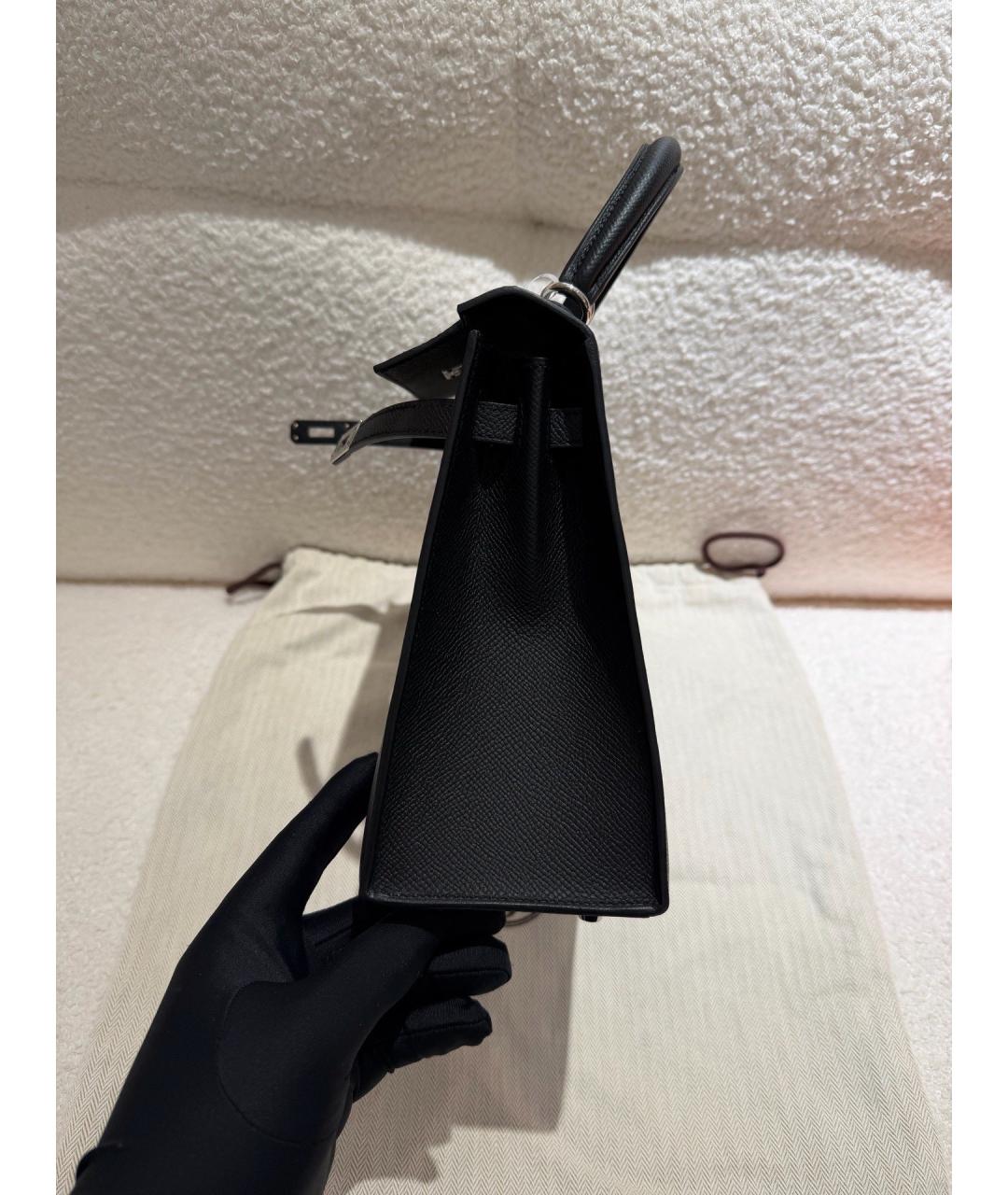 HERMES Черная кожаная сумка с короткими ручками, фото 3