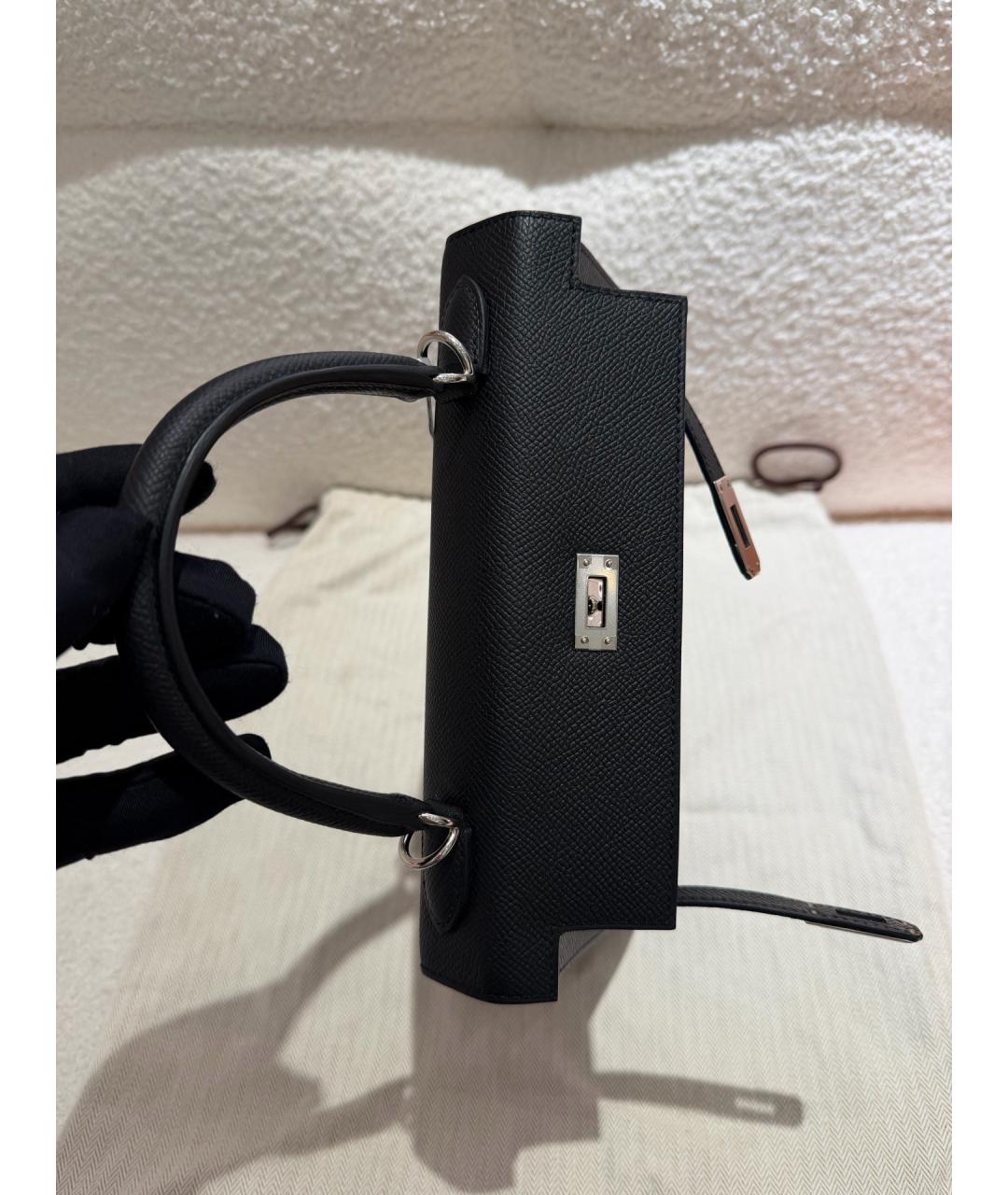 HERMES Черная кожаная сумка с короткими ручками, фото 5