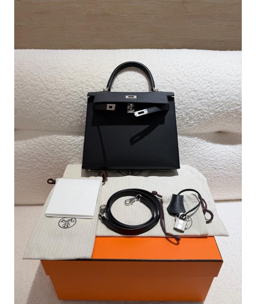 HERMES Черная кожаная сумка с короткими ручками, фото 9