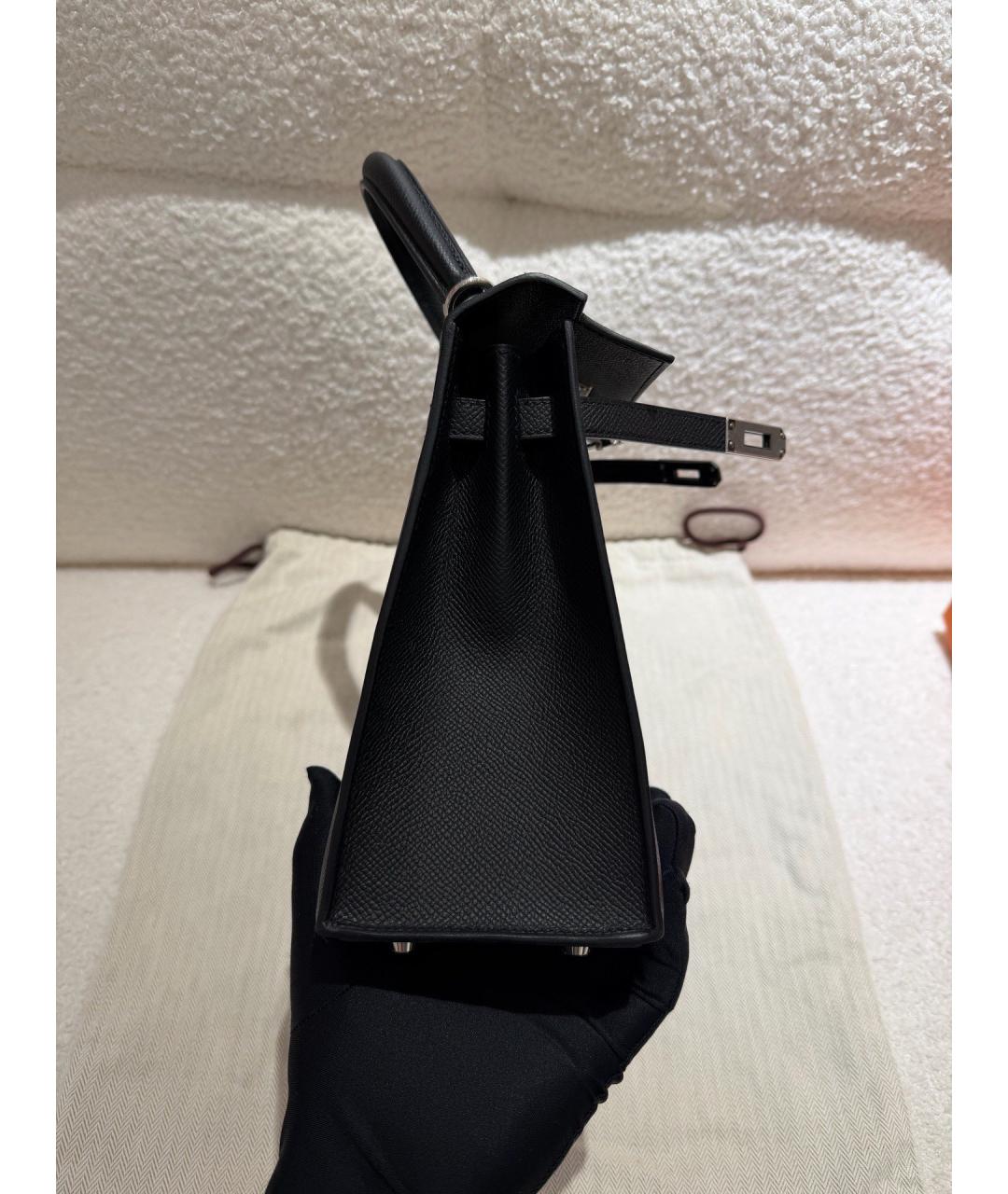 HERMES Черная кожаная сумка с короткими ручками, фото 4